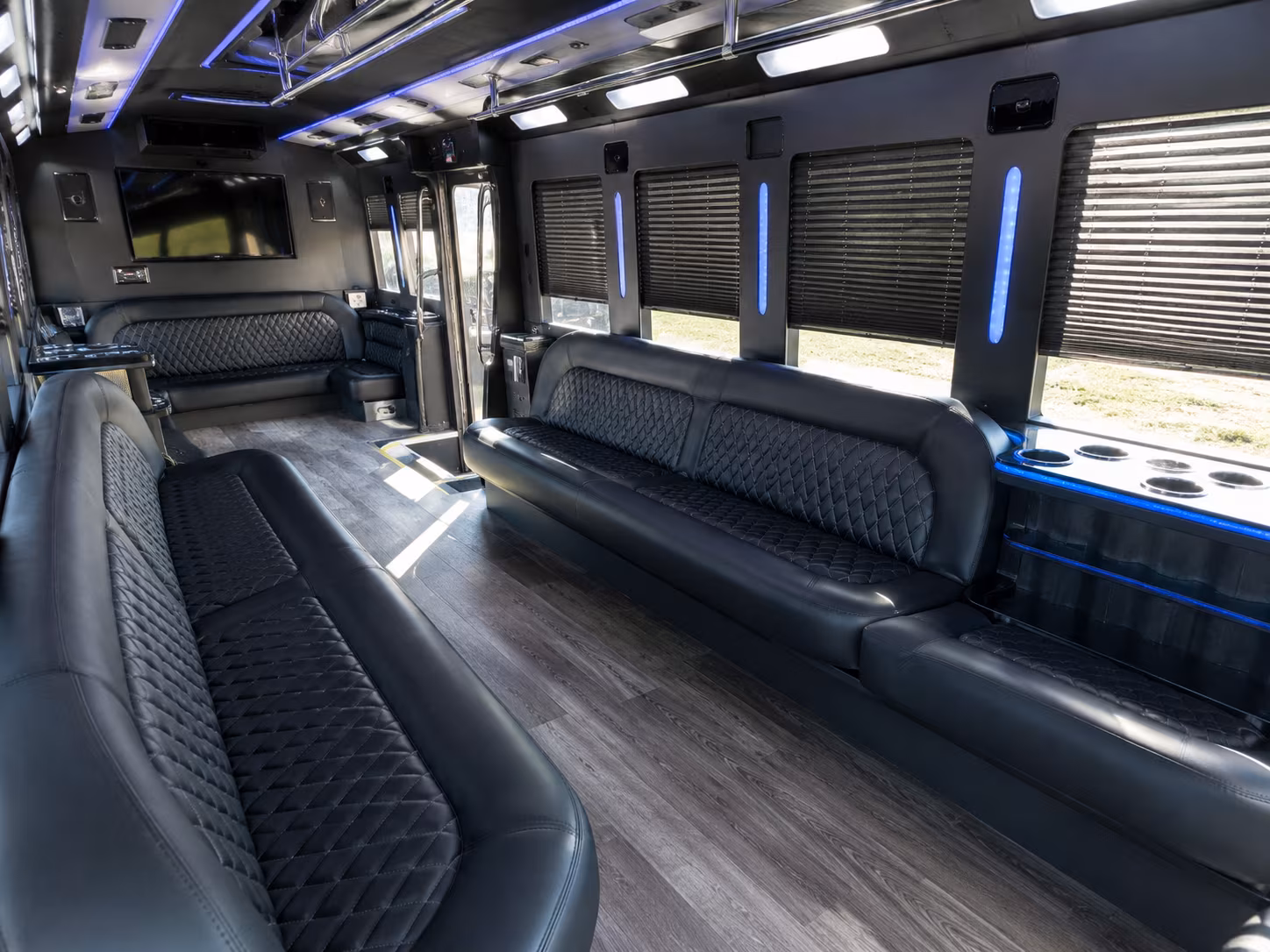 Interior of a party bus rental serving Durham